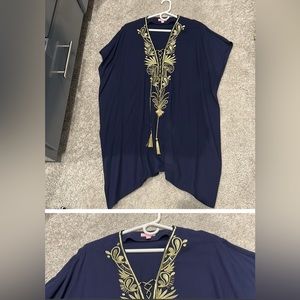 LILLY PULITZER Chai V-Neck Embellished Caftan Dress, True Navy Sz S/M EUC